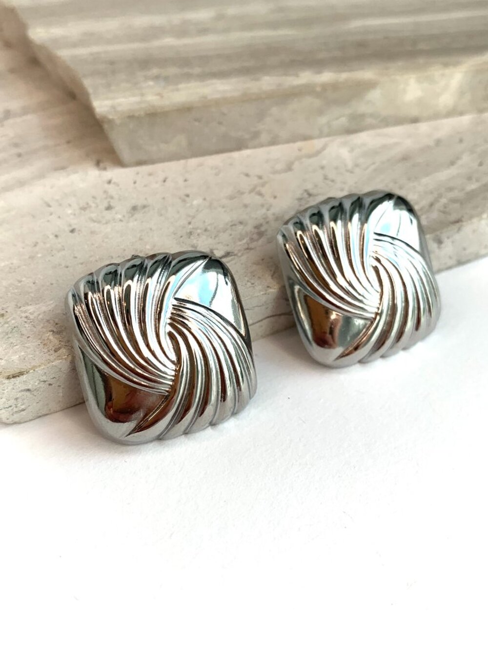 NEW~ Anthropologie Silver Swirl Square Post Earrings